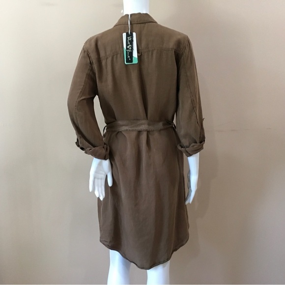 Velvet Heart Shirt Dress women Small Brown Roll Tap Sleeve button tencel - Picture 5 of 5